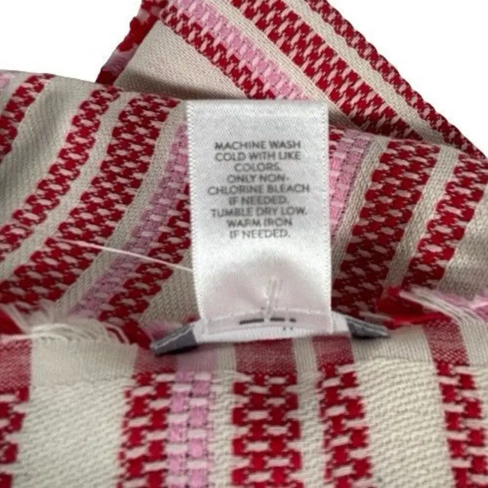 New J. Jill Tasseled Cotton Oversize Striped Blanket Shawl Throw Fringe 70 X 48